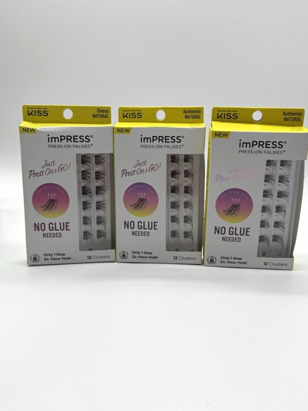 Kiss imPress Press On Falsies Cluster Lashes SelfAdhesive Natural Black Lot of 3